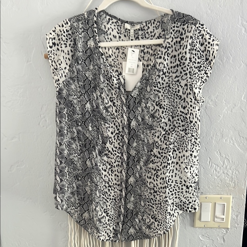 Joie Black and White Animal Print Blouse